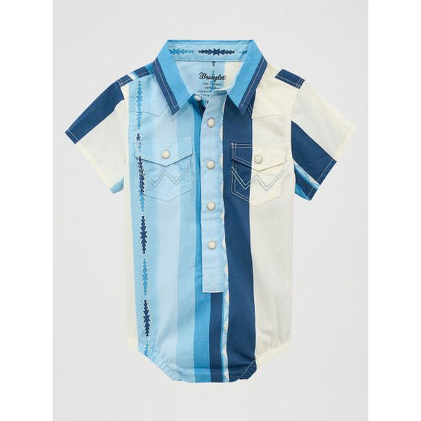 Wrangler Baby Boy Western Onesie-Blue/White Stripe