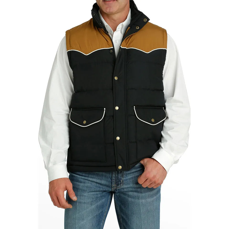 MEN'S CINCH BLACK AND TAN QUILTED PUFFER VEST - BLACK
