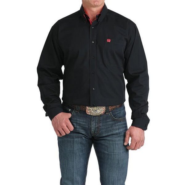 Men's Cinch Solid Button-Down Western Shirt-Black