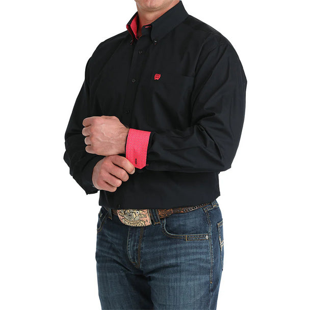 Men's Cinch Solid Button-Down Western Shirt-Black - CWesternwear