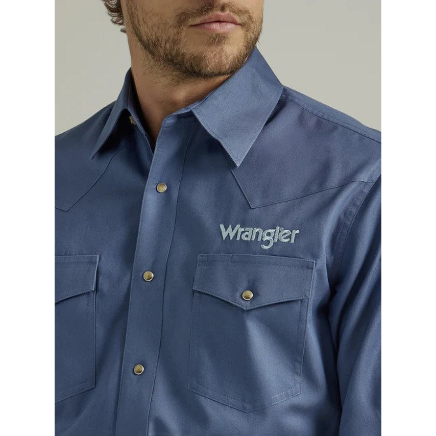 Men's Wrangler Team Logo Snap Long Sleeve Shirt - Bijon Blue