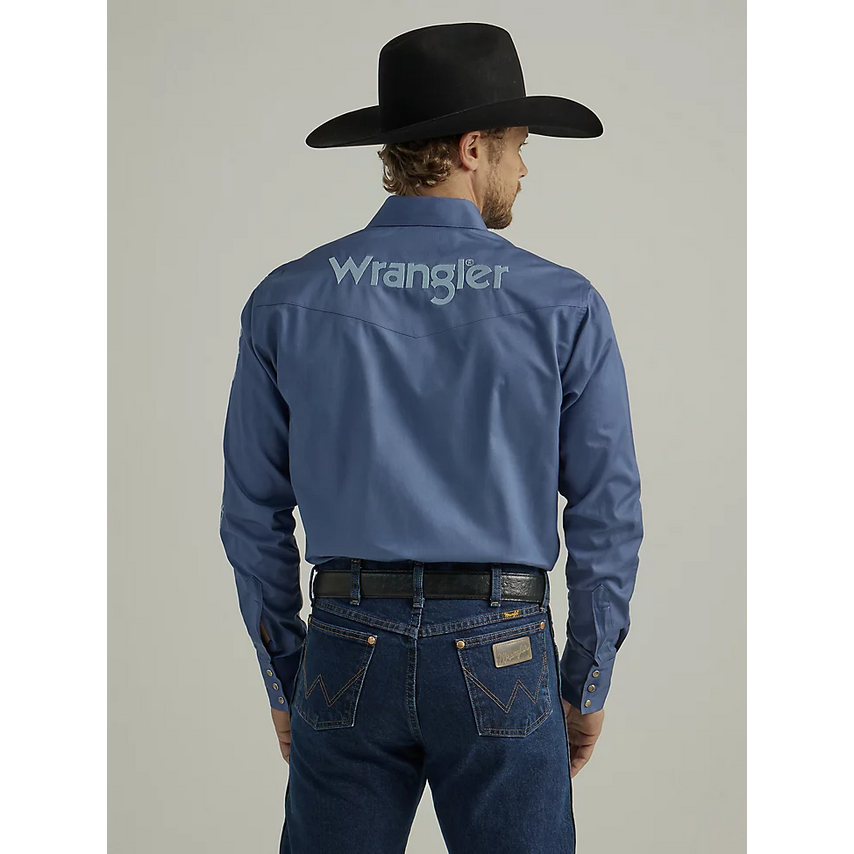 Men's Wrangler Team Logo Snap Long Sleeve Shirt - Bijon Blue
