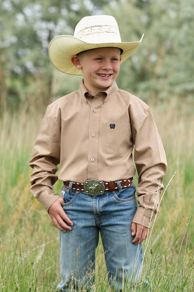 Boy's Cinch Solid Button-Down Western Shirt-Khaki