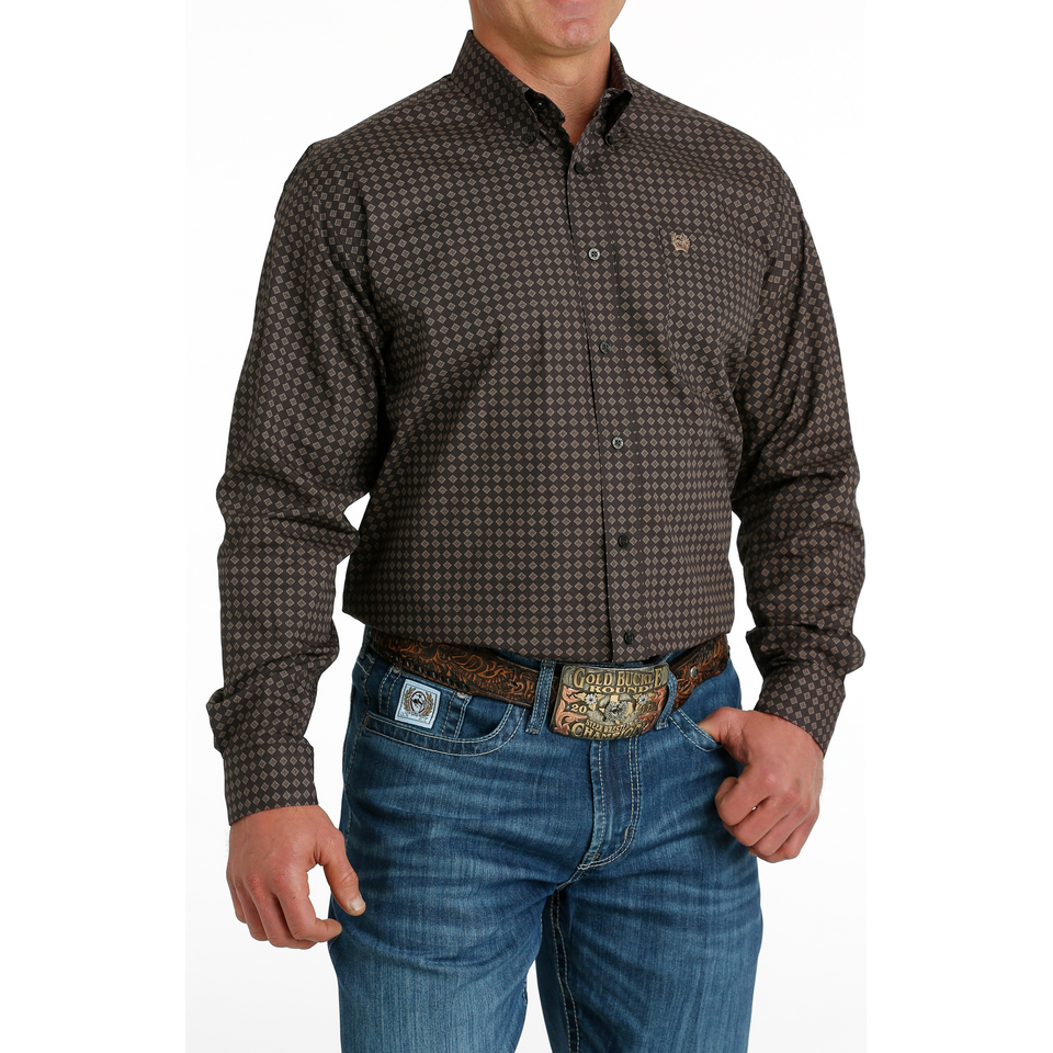 Cinch Men's Diamond Print Long Sleeve Shirt - Brown/Khaki