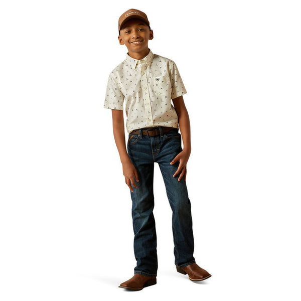 Boy's Ariat Colter Short Sleeve Shirt-White