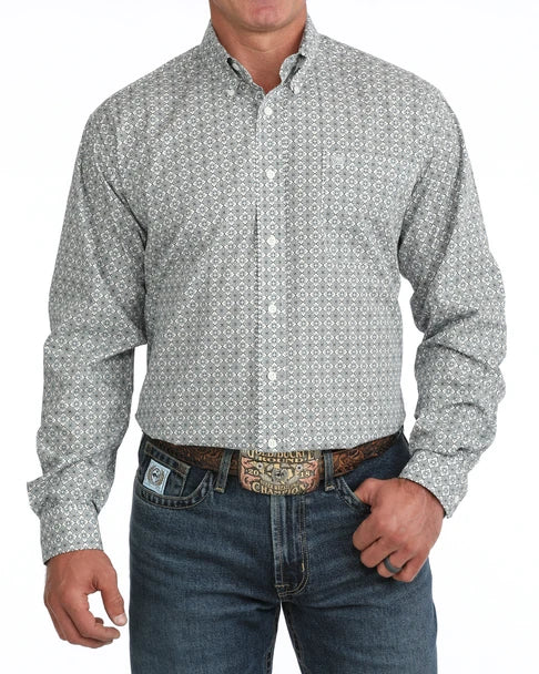 Men's Cinch Geometric Print Button-Down Western Shirt-Cream