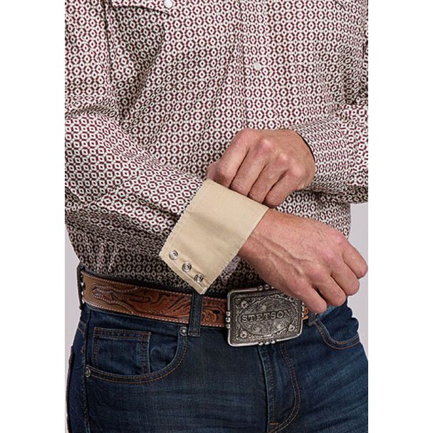 Men's Stetson Snap 2 Pocket Diamond Geo Print Long Sleeve Shirt-Diamond Geo Print