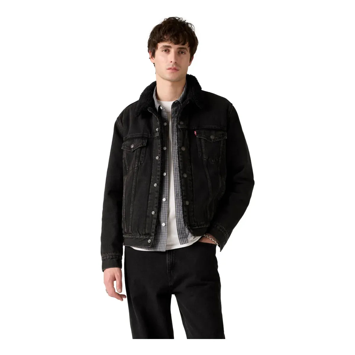 Men's Levi's Canvas Type III Sherpa Trucker Jacket-Cougar Black