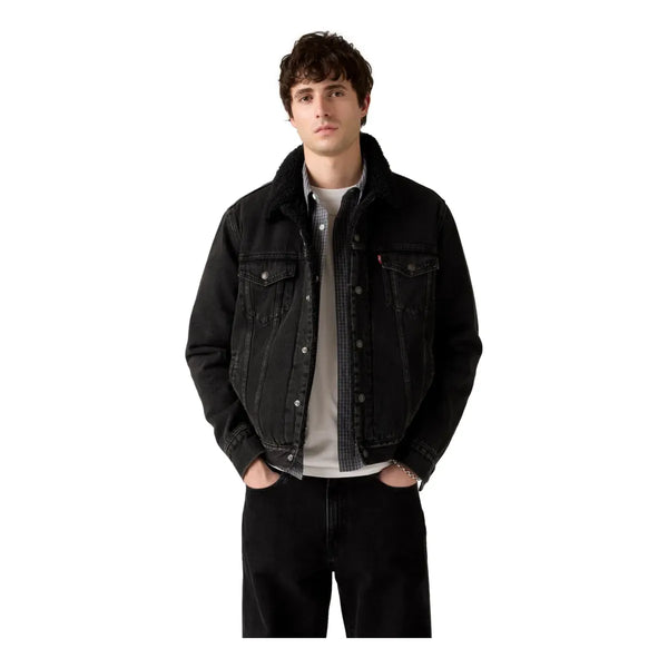 Men's Levi's Canvas Type III Sherpa Trucker Jacket-Cougar Black
