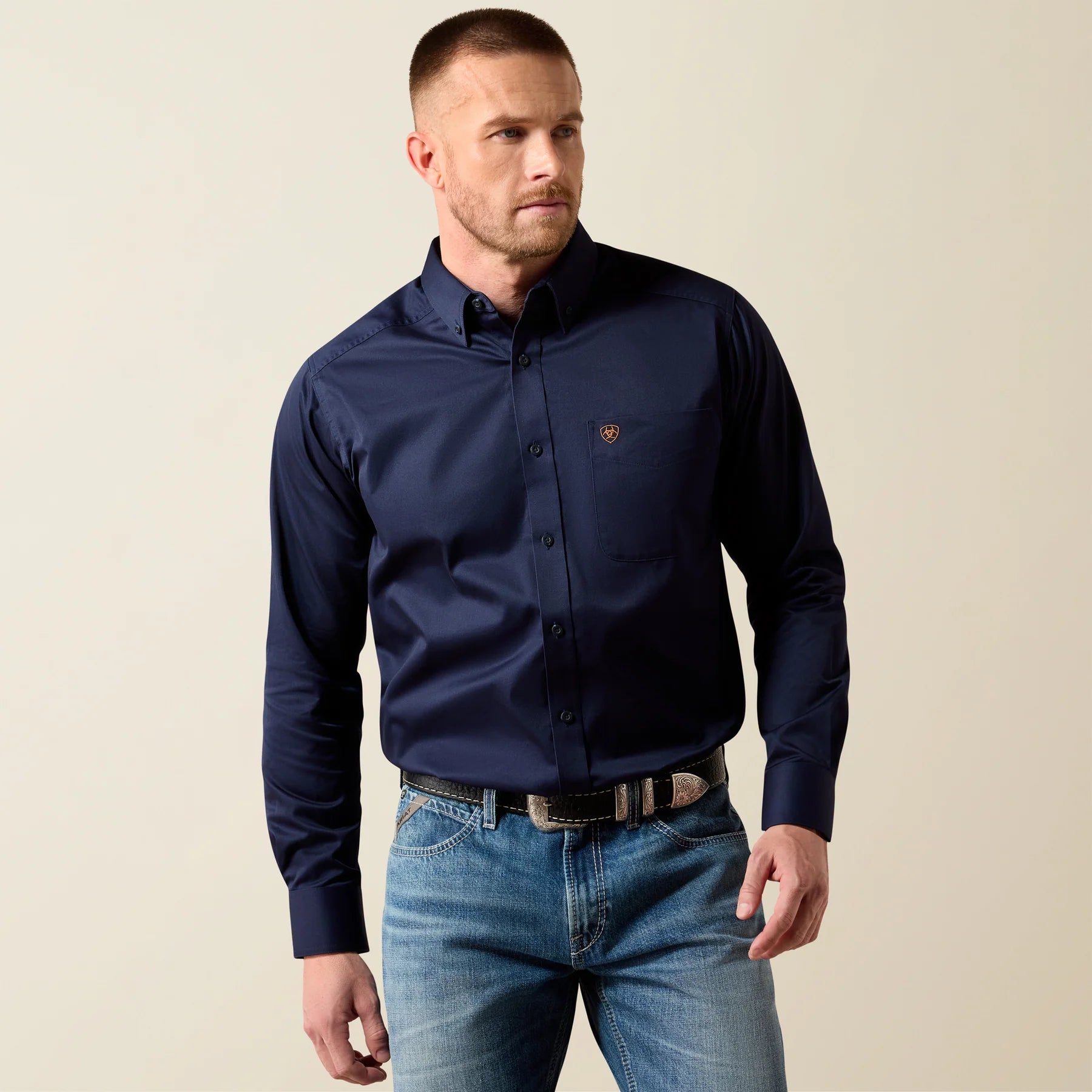 Ariat Men's Solid Twill Classic Fit Shirt-Navy