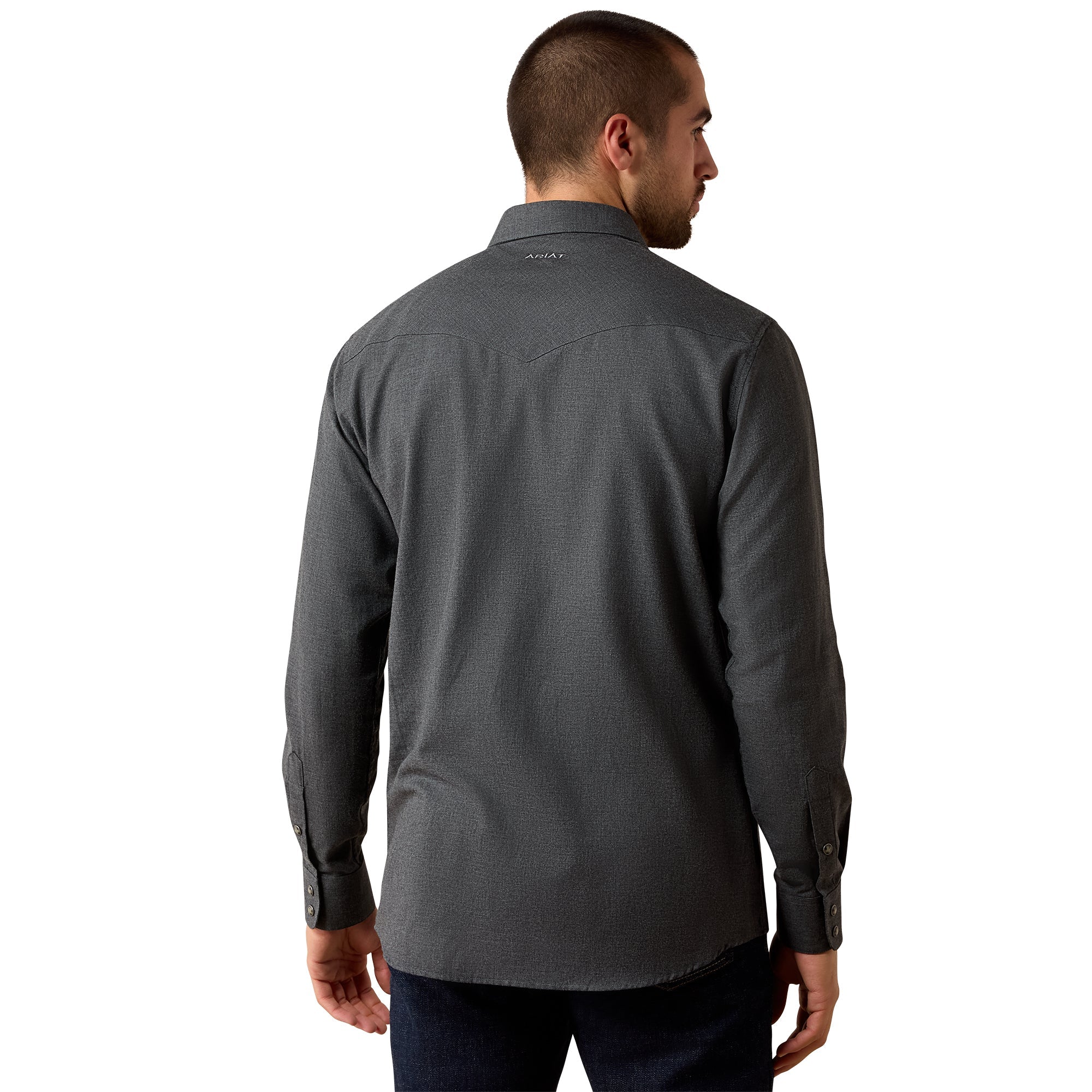 Men's Ariat Solid Twill Fitted Snap Shirt-Charcoal Heather