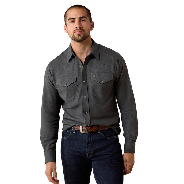 Men's Ariat Solid Twill Fitted Snap Shirt-Charcoal Heather