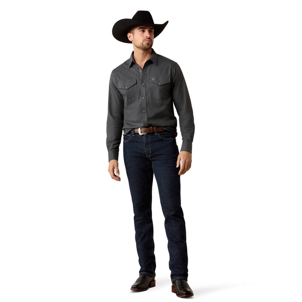 Men's Ariat Solid Twill Fitted Snap Shirt-Charcoal Heather