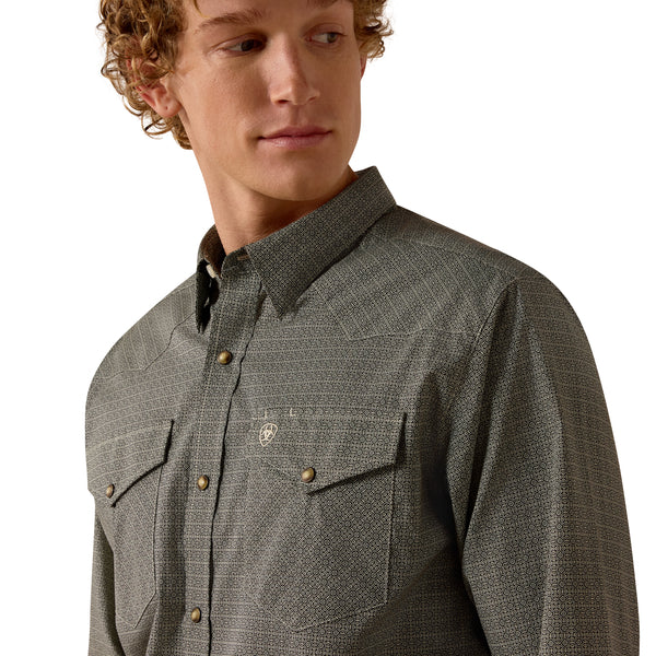 Men's Ariat Floyd Fitted Long Sleeve Snap Shirt-Black Modern Print