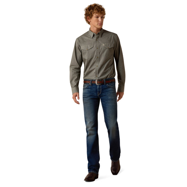 Men's Ariat Floyd Fitted Long Sleeve Snap Shirt-Black Modern Print