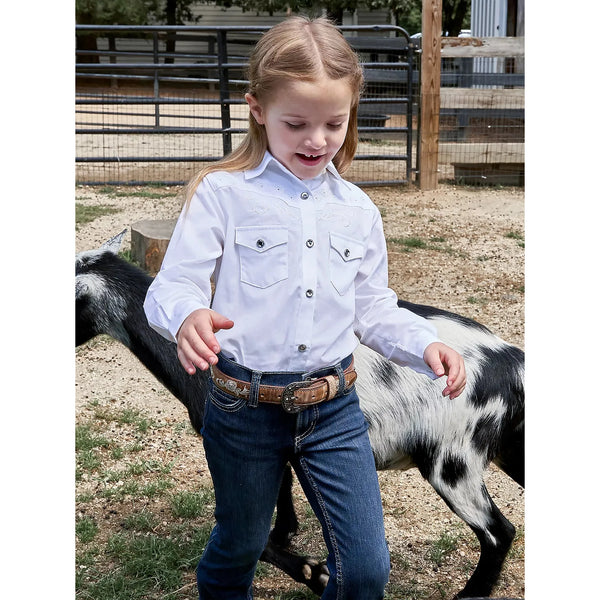 WRANGLER GIRL'S CLASSIC LONG SLEEVE WESTERN SNAP SHIRT-WHITE