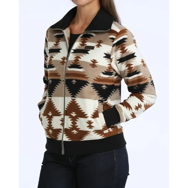 Cinch Women's Aztec Polar Fleece Sweater Jacket-Khaki