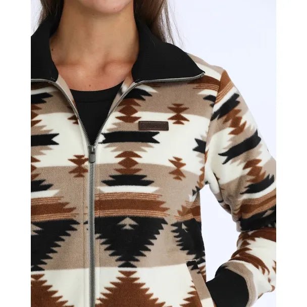 Cinch Women's Aztec Polar Fleece Sweater Jacket-Khaki