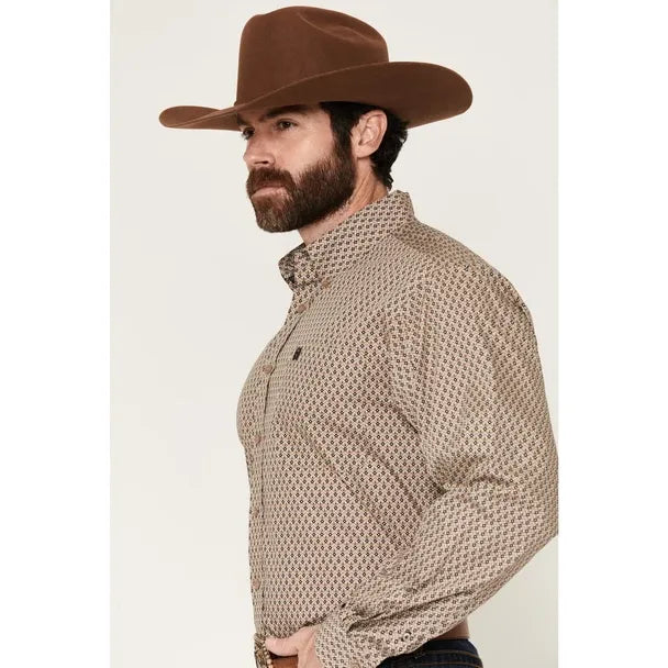 Men's Cinch Geometric Print Button-Down Western Shirt-Khaki