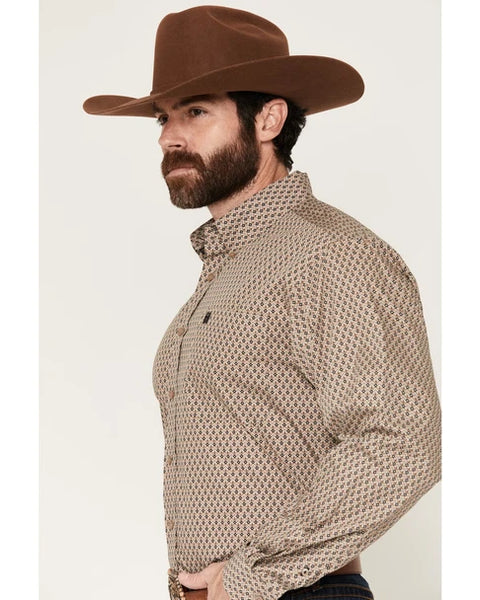 Men's Cinch Geometric Print Button-Down Western Shirt-Khaki