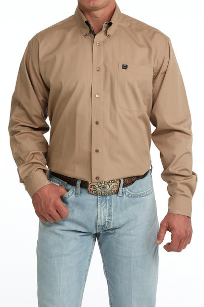 Men's Cinch Solid Button-Down Western Shirt-Khaki
