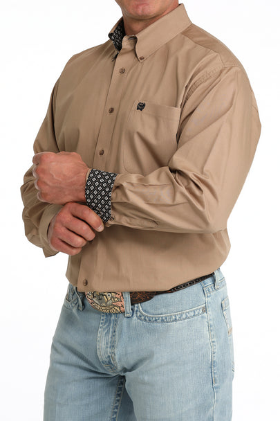 Men's Cinch Solid Button-Down Western Shirt-Khaki