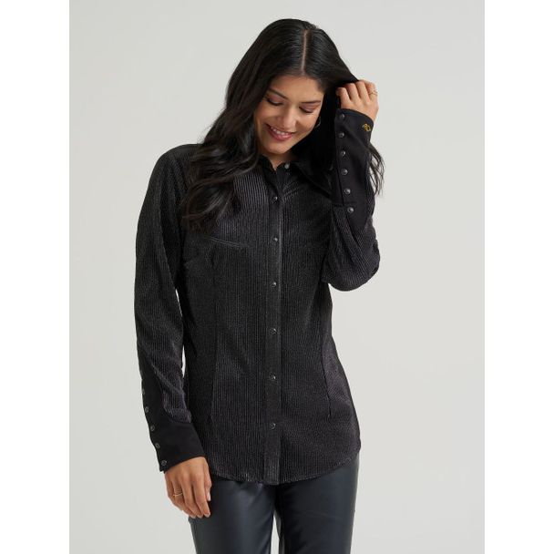 Women's Wrangler Lainey Wilson x Wrangler Long Sleeve Shirt-Black Shimmer - CWesternwear