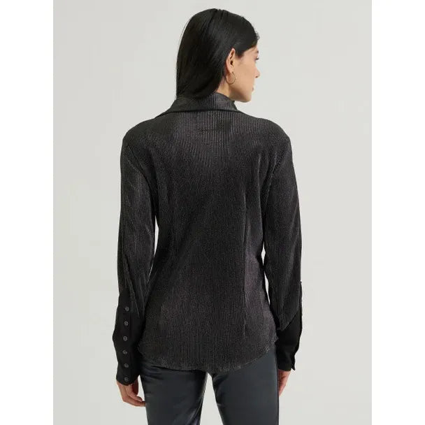 Women's Wrangler Lainey Wilson x Wrangler Long Sleeve Shirt-Black Shimmer - CWesternwear