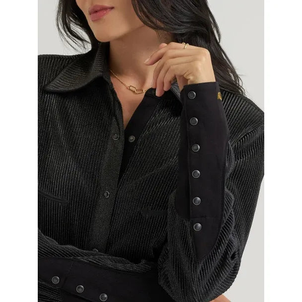 Women's Wrangler Lainey Wilson x Wrangler Long Sleeve Shirt-Black Shimmer - CWesternwear
