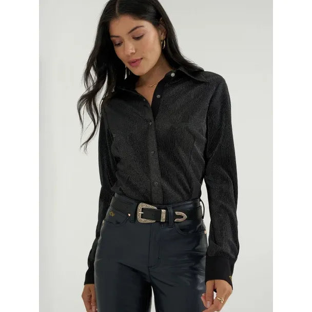 Women's Wrangler Lainey Wilson x Wrangler Long Sleeve Shirt-Black Shimmer - CWesternwear