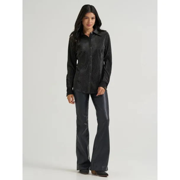 Women's Wrangler Lainey Wilson x Wrangler Long Sleeve Shirt-Black Shimmer - CWesternwear
