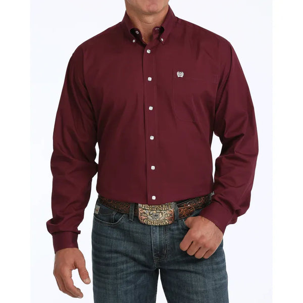 Men's Cinch Solid Burgundy Button-Down Western Shirt