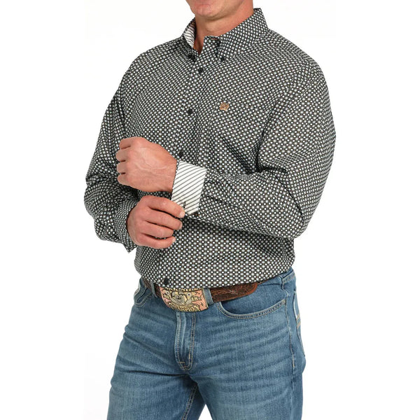 Men's Cinch Geometric Print Button-Down Western Shirt-Black