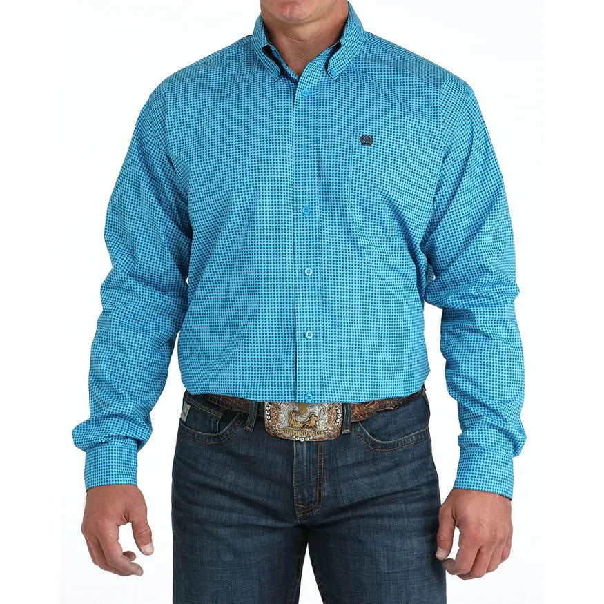 Men's Cinch Geometric Print Button-Down Western Shirt-Blue