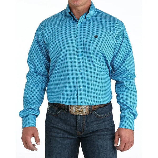Men's Cinch Geometric Print Button-Down Western Shirt-Blue