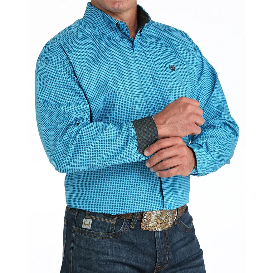 Men's Cinch Geometric Print Button-Down Western Shirt-Blue