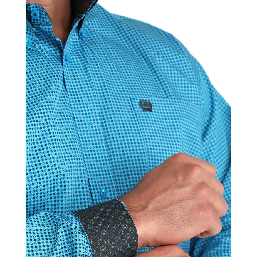 Men's Cinch Geometric Print Button-Down Western Shirt-Blue