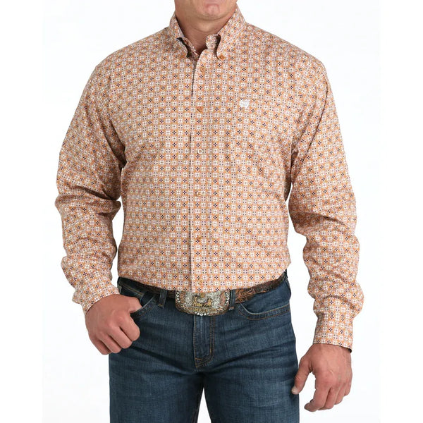 Men's Cinch Weave Print Button-Down Western Shirt-Brown