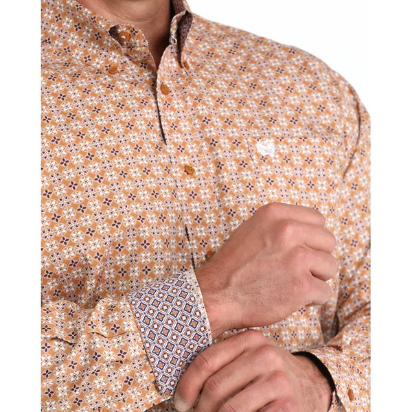 Men's Cinch Weave Print Button-Down Western Shirt-Brown