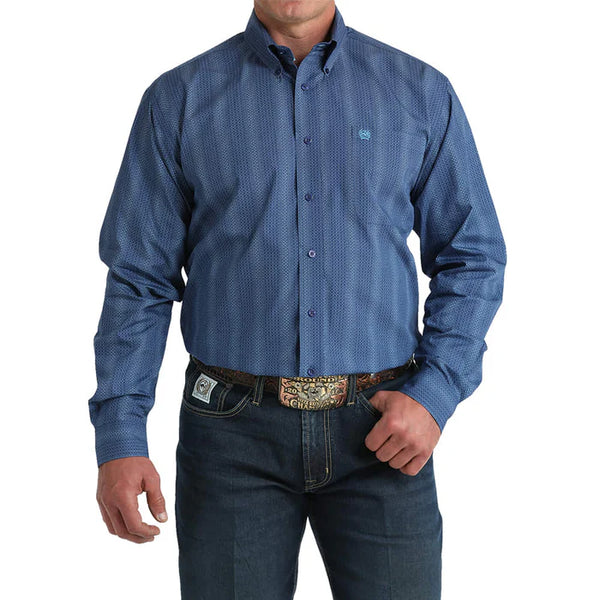 Men's Cinch Geometric Print Button-Down Western Shirt-Royal Blue