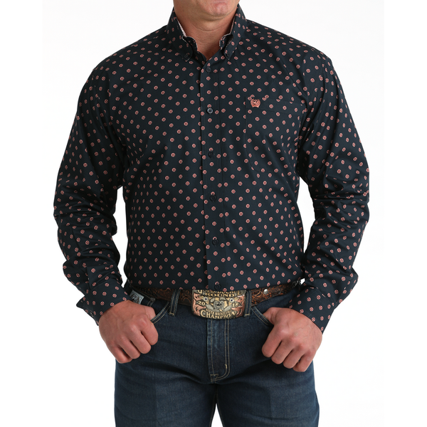 Men's Cinch Geometric Print Button-Down Western Shirt-Navy