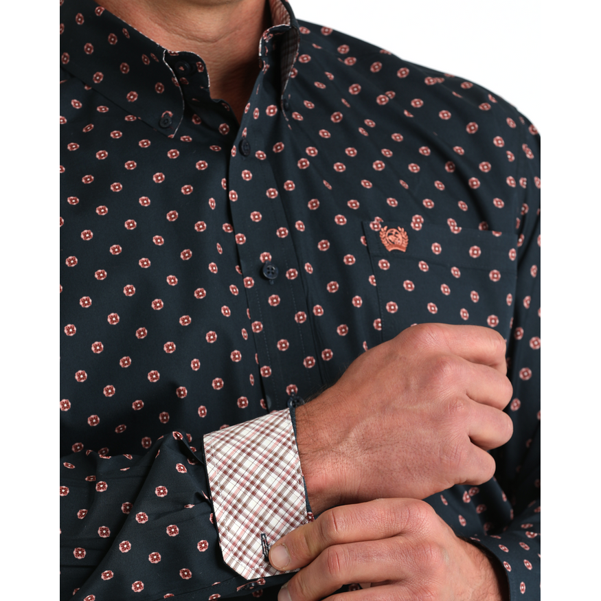 Men's Cinch Geometric Print Button-Down Western Shirt-Navy