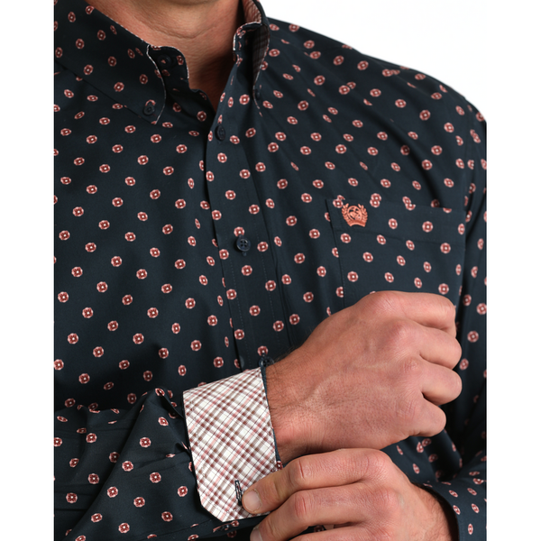 Men's Cinch Geometric Print Button-Down Western Shirt-Navy