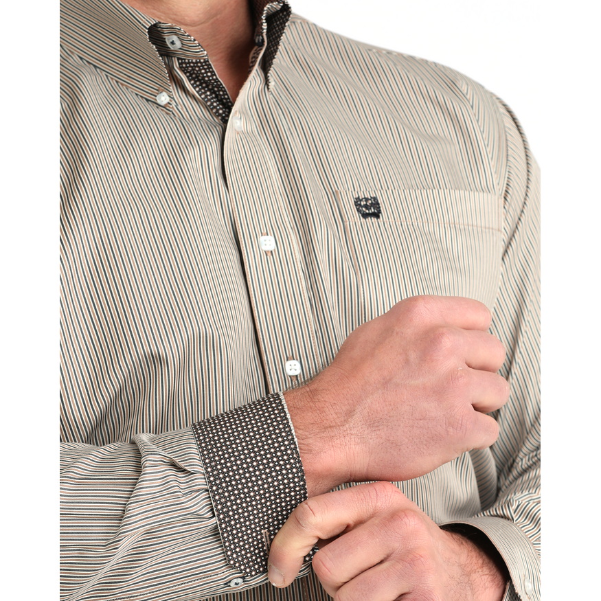 Men's Cinch Stripe Print Button-Down Western Shirt-Brown