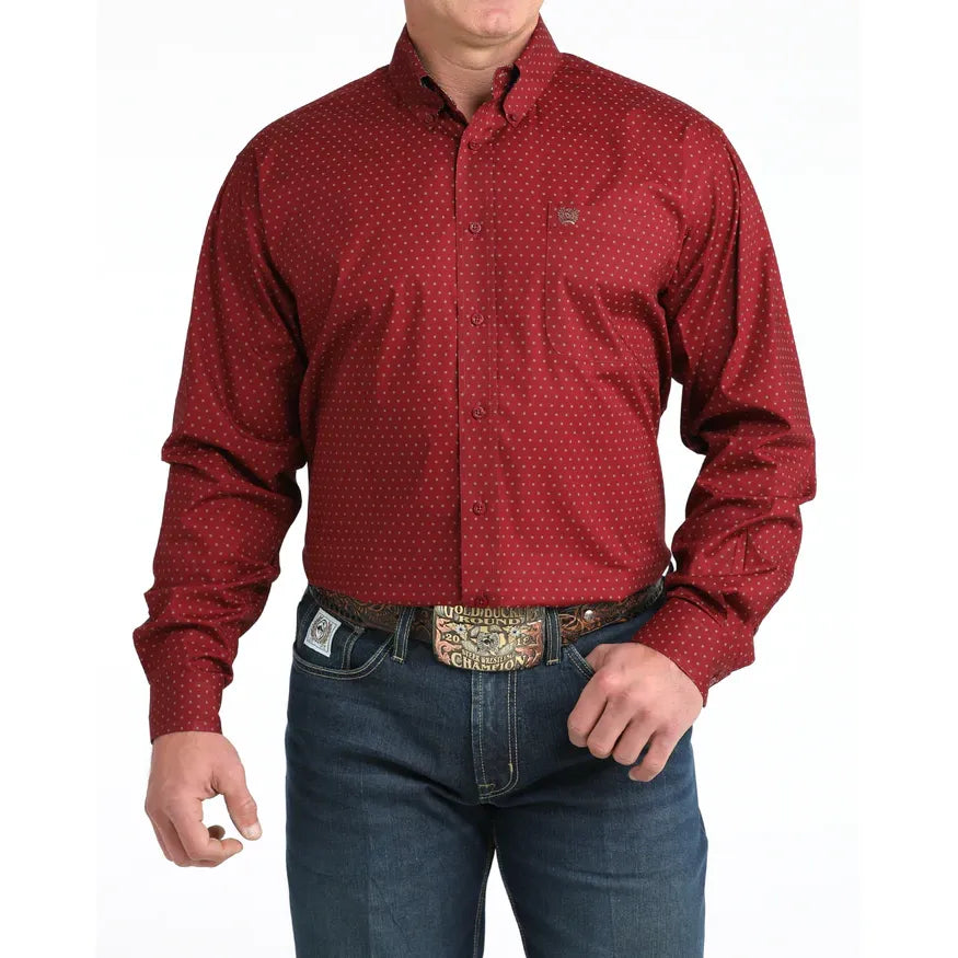 Men's Cinch Print Button-Down Western Shirt-Burgandy