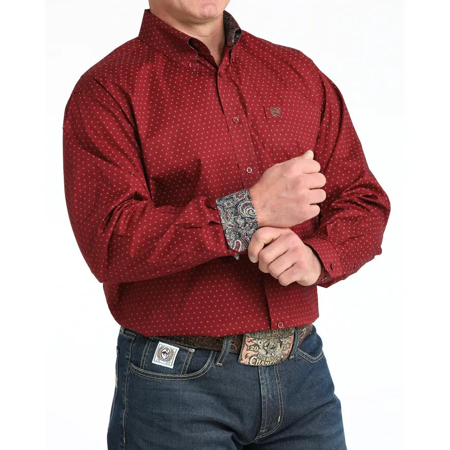 Men's Cinch Print Button-Down Western Shirt-Burgandy