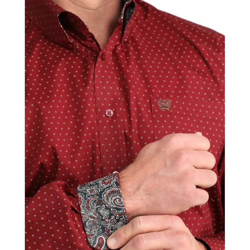 Men's Cinch Print Button-Down Western Shirt-Burgandy