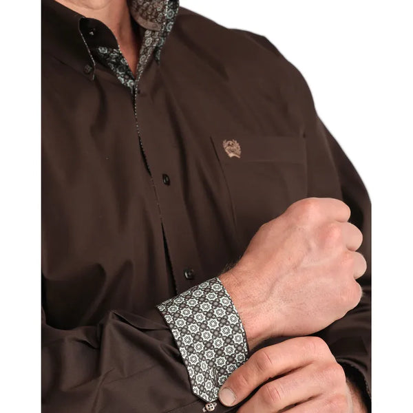 Men's Cinch Solid Button-Down Western Shirt-Brown