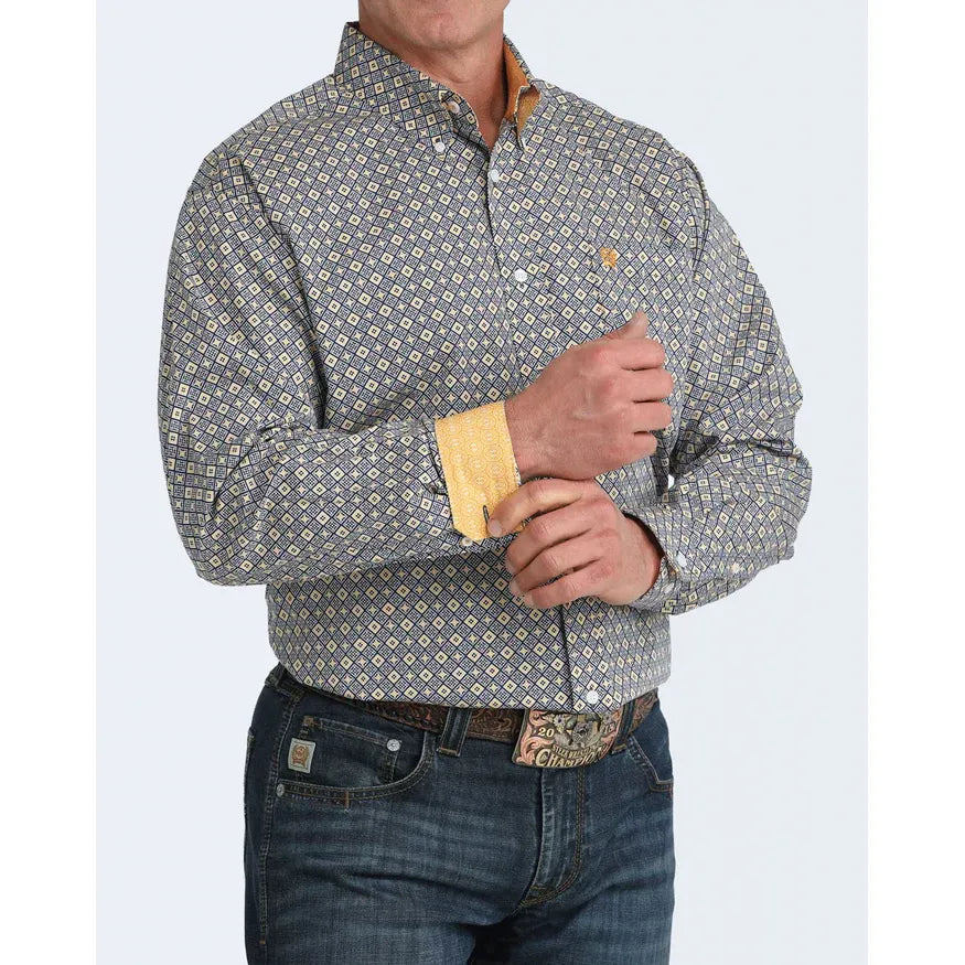 Men's Cinch Print Button-Down Western Shirt-Royal - CWesternwear
