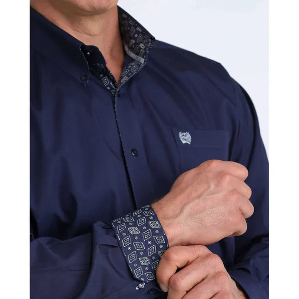 Men's Cinch Solid Button-Down Western Shirt-Royal